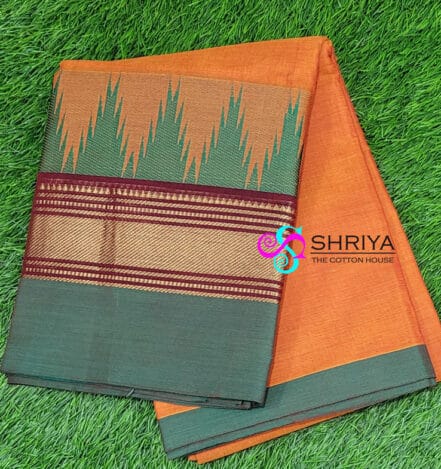 Pure Handloom Chettinad cotton Saree with traditionally weaved border and attached blouse