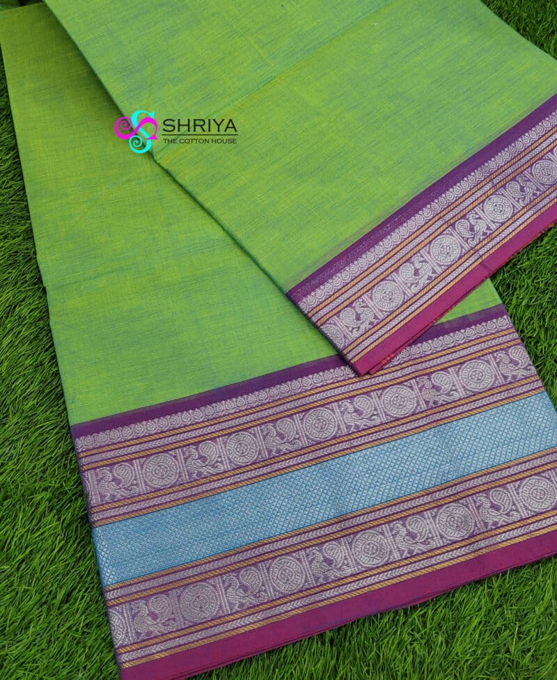 Pure Handloom Chettinad cotton Saree with traditionally weaved border and attached blouse