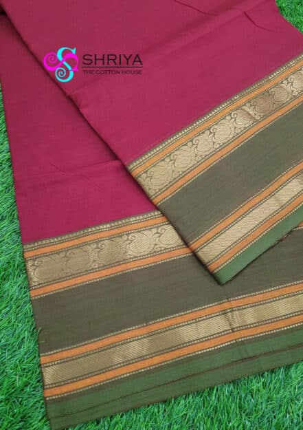 Pure Handloom Chettinad cotton Saree with traditionally weaved border and attached blouse