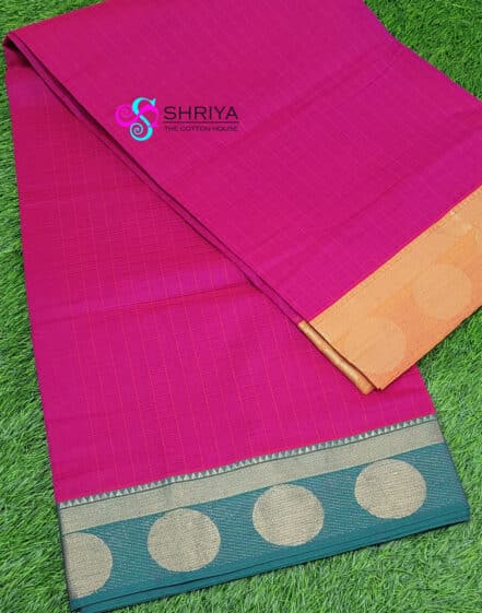 Pure Handloom Chettinad cotton Saree with traditionally weaved border and attached blouse
