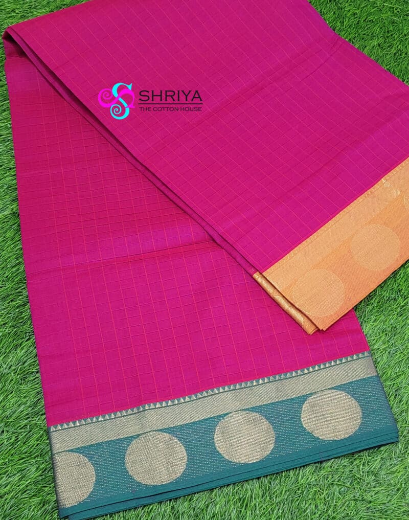 Pure Handloom Chettinad cotton Saree with traditionally weaved border and attached blouse