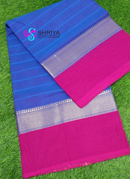 Pure Handloom Chettinad cotton Saree with traditionally weaved border and attached blouse