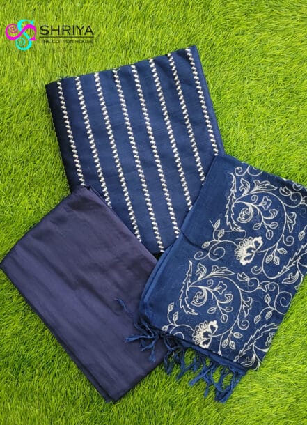 Black color - Premium quality embroidered silk cotton top paired with a Embroidered soft linen cotton dupatta and cotton silk bottom