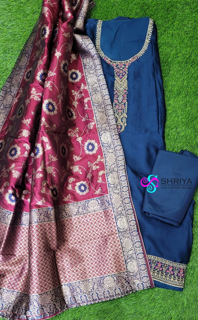 Soft silk top with a rich benaras silk dupatta and cotton silk bottom