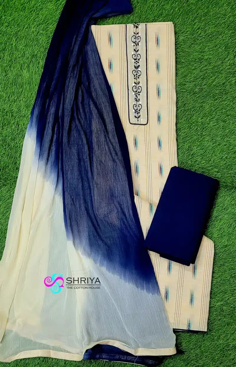 Pure cotton top paired with a chiffon dupatta and cotton bottom