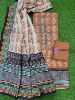 Handblock printed maheshwari silk top paired with a prijted pure Kota cotton dupatta and cotton bottom