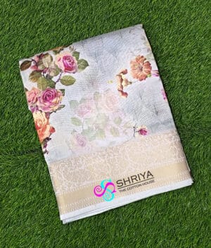 Beautiful Pastel shades of Pure Linen Cotton Saree with a trendy floral prints, Zari border and a floral printed blouse