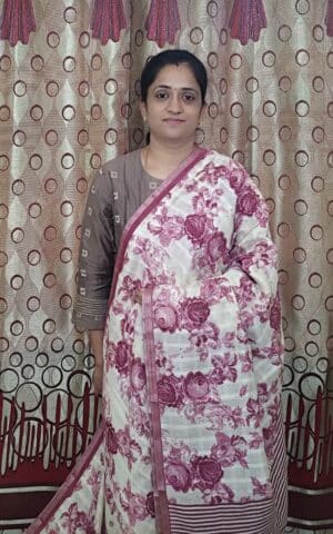 Printed Linen Cotton Saree with printed pallu and plain blouse