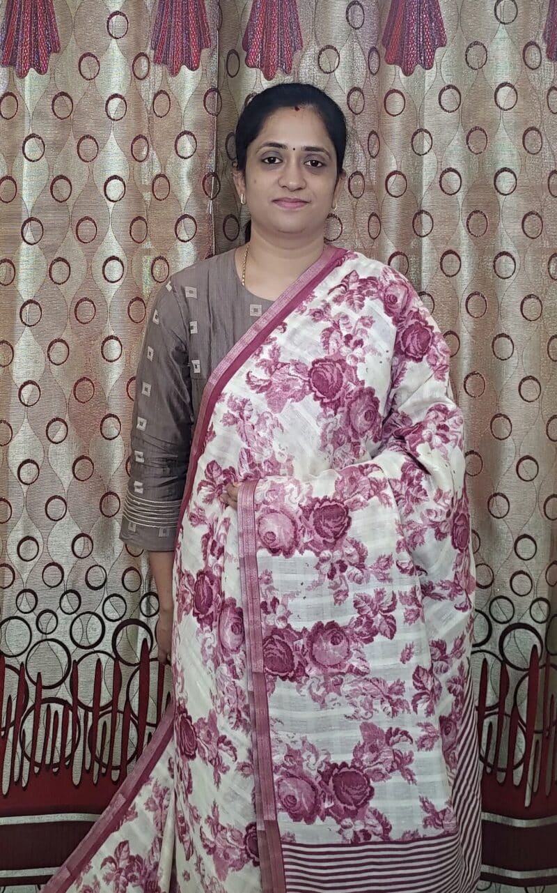 Printed Linen Cotton Saree with printed pallu and plain blouse