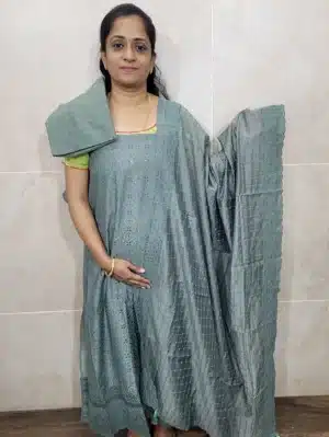 Soft silk top with allover embroidery paired with a embroidered soft silk dupatta and cotton silk bottom