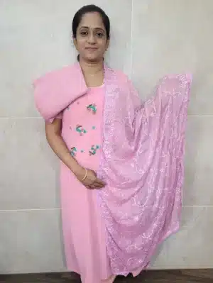 Embroidered Georgette top paired with a embroidered Georgette dupatta and cotton silk bottom (Lining included)