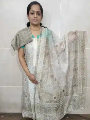 Digital printed soft chanderi silk top with zari weaving paired with a printed soft chanderi silk dupatta and printed Rayon bottom