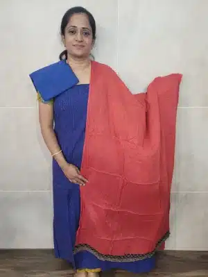 Pure cotton top with allover kantha stitch paired with a pure cotton dupatta and cotton bottom