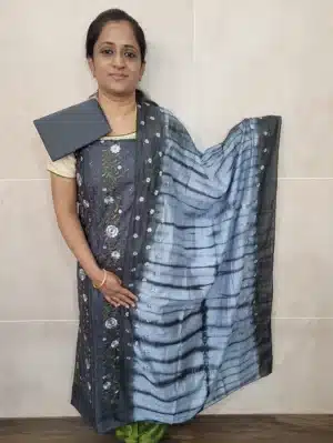 Embroidered soft silk top paired with a shibori dyed soft silk dupatta and cotton silk bottom