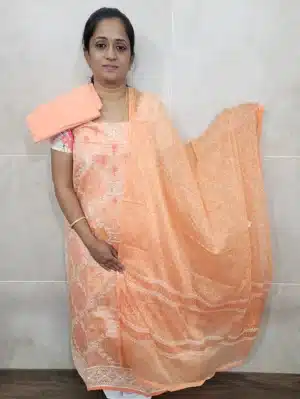 Embroidered soft chanderi silk top paired with a printed chiffon dupatta and cotton top