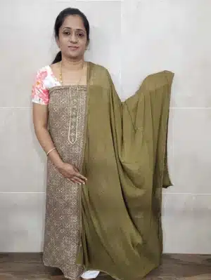 Printed georgette top paired with a georgette dupatta and crepe bottom (lining Included)