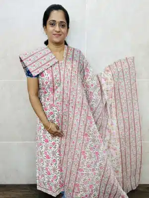 Printed Jaipur cotton top paired with a printed cotton dupatta and cotton bottom