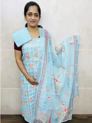 Printed premium linen cotton top paired with a printed linen cotton dupatta and cotton silk bottom
