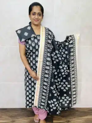 Batik printed cottton top paired with a printed cotton dupatta and cotton bottom