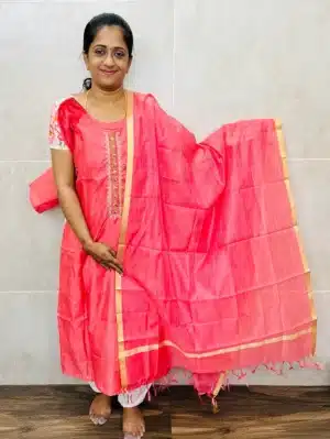 Soft Kota cotton top with embroidered yoke(with lining)paired with a Kota cotton dupatta