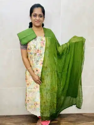Digital printed Organza top with chiffon dupatta and soft silk bottom