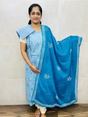 Printed premium Cotton top with cotton dupatta and cotton bottom