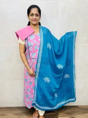Printed premium Cotton top with cotton dupatta and cotton bottom