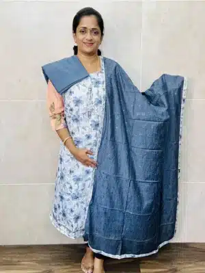 Printed linen cotton top with soft silk dupatta and silk bottom (lining included)