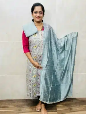 Printed rayon top with soft silk dupatta and cotton silk bottom