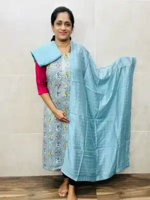 Printed rayon top with soft silk dupatta and cotton silk bottom