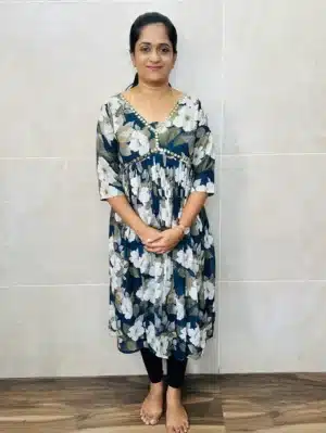 Digital printed Imported Georgette top with mirror worked yoke (Alia Cut Pattern)