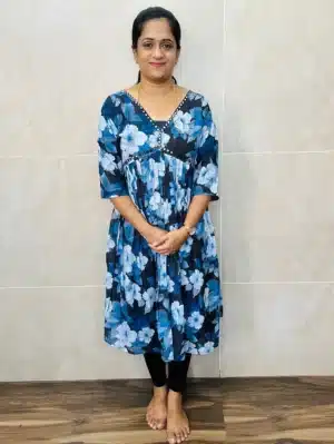 Digital printed Imported Georgette top with mirror worked yoke (Alia Cut Pattern)