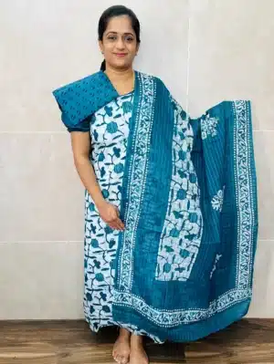 Batik printed cotton top with cotton dupatta and cotton bottom