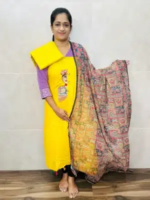 Soft cotton top with fancy embroidered yoke paired with digital printed chiffon dupatta and cotton bottom