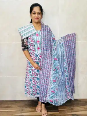 Printed Jaipur cotton top with cotton dupatta and cotton bottom