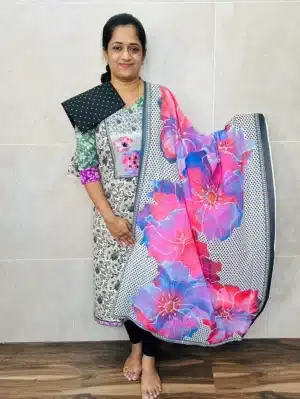 Printed cotton top with printed cotton dupatta and printed cotton bottom