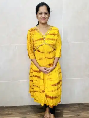 Tie n dyed pure cotton top (cotton lining) with handworked yoke(Alia Cut)