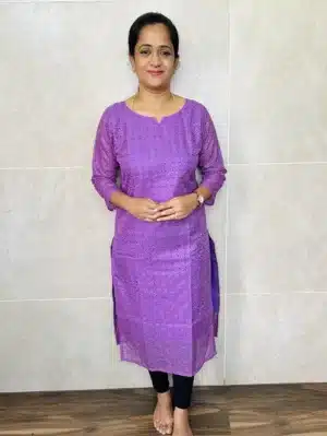 Kota cotton top (cotton lining) with allover acoba and Chikankari embroidery work (straight cut)