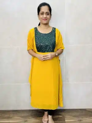 Georgette top (crepe lining) with embroidered patch on yoke (kaftan pattern)