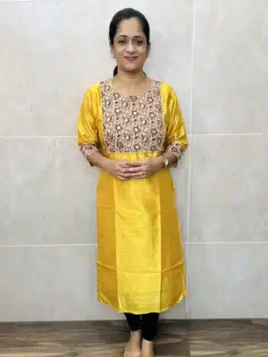 Premium Semi Raw silk top (cotton lining) with handworked Kalamkari patchwork on yoke (straight cut)