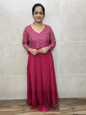 Georgette long maxi gown with embroidered netted yoke (crepe lining)
