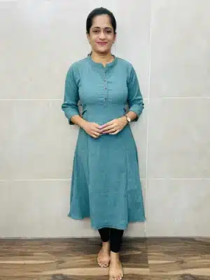 Imported stretchable Rayon top with fancy buttons on yoke (Princess cut Aline pattern)