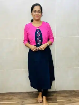 Premium silk cotton top (cotton lining) with embroidered yoke and premium cotton overcoat (straight cut)