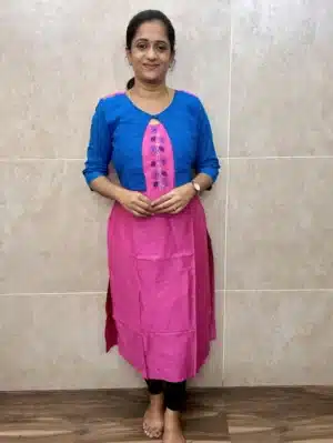 Premium silk cotton top (cotton lining) with embroidered yoke and premium cotton overcoat (straight cut)