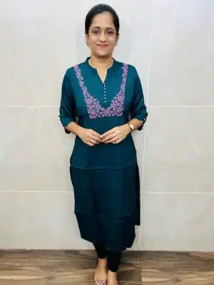 Soft Rayon cotton top (cotton lining) with beautiful embroidery and potli work on yoke (straight cut)