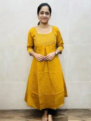 Premium soft silk top (cotton lining) with heavy handwork on yoke and sleeves (Aline pattern)
