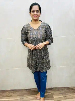 Grey - Ajrakh printed cotton short top