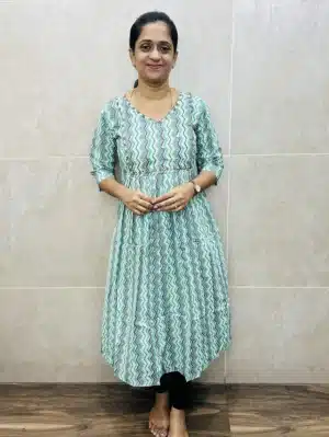 Printed soft Jaipur cotton top (cotton lining) with beautiful handworked yoke (Aline Gown pattern)