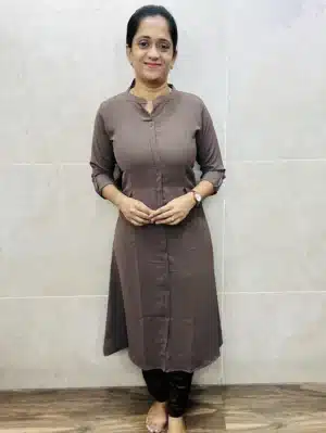 Greyish brown - Imported premium Georgette top (crepe lining) with allover fancy buttons (Aline Princess cut)