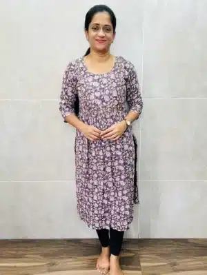 Printed cotton top (cotton lining) with beautiful handworked yoke (straight cut)